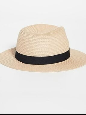 Madewell Packable Straw Fedora Hat Natural Black Sun Beach Floppy